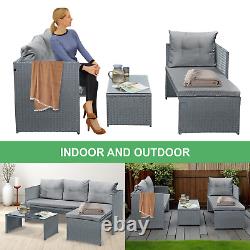 Rattan Garden Sofa Set Coffee Table Patio Lounger Outdoor Furniture Grey Cushion