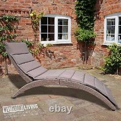 Rattan Garden Sun Lounger Bed Outdoor Furniture Patio Deck Lounge Seat Curved