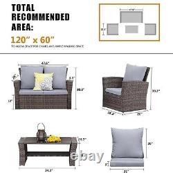 Rattan Garden Winter Furniture Coffee Table 4 Seater Chair & Sofa Light Grey Set