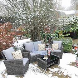 Rattan Garden Winter Furniture Coffee Table 4 Seater Chair & Sofa Light Grey Set