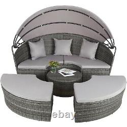 Rattan Grey Sun Lounger Day Bed Rattan Garden Furniture Seater Sofa With Canopy