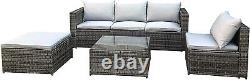 Rattan Outdoor Garden Furniture Set Miami Sofa Coffee Table, Foot Stool