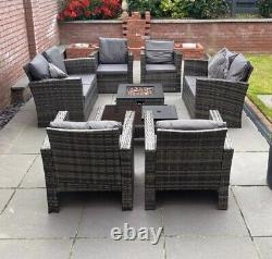 Rattan Outdoor Garden Furniture Set Patio 8-Piece with Fire Pit indoor backyard