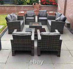 Rattan Outdoor Garden Furniture Set Patio 8-Piece with Fire Pit indoor backyard