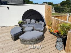 Rattan Outdoor Garden Grey Day bed Round Lounge Sofa Canopy Patio Furniture