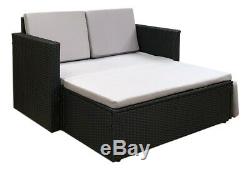 Rattan Outdoor Garden Sofa Furniture Love Bed Patio Sun bed 2 seater Black New
