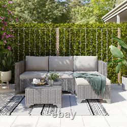 Rattan Outdoor Sofa Set Patio Garden Corner Furniture Set Table & Cushions Grey