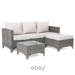 Rattan Outdoor Sofa Set Patio Garden Corner Furniture Set Table & Cushions Grey