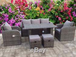 Rattan Recliner Wicker Garden Outdoor Table And Dining Furniture Patio Set Grey