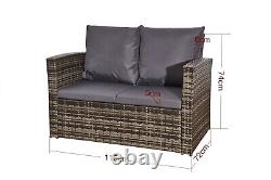 Rattan Sofa 4 Piece Garden Furniture Set with Gas Fire Pit Table Indoor/Outdoor