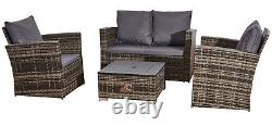 Rattan Sofa 4 Piece Garden Furniture Set with Gas Fire Pit Table Indoor/Outdoor