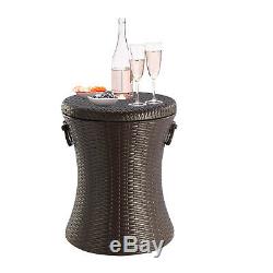 Rattan Style Outdoor Cool Bar Ice Cooler Table Garden Furniture Brown