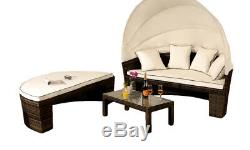 Rattan Sun Lounger Day Bed Outdoor Garden Furniture Table & Canopy Sofa Set