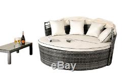 Rattan Sun Lounger Day Bed Outdoor Garden Furniture Table & Canopy Sofa Set