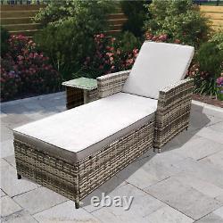 Rattan Sun Lounger Recliner with Side Coffee Table Outdoor Garden Furniture Set