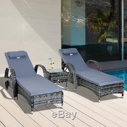 Rattan Sun Lounger Set Wicker Recliner Bed Side Table Garden Furniture Cushion