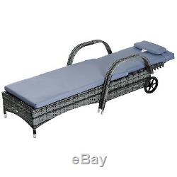 Rattan Sun Lounger Set Wicker Recliner Bed Side Table Garden Furniture Cushion