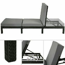 Rattan Sun Lounger Set of 2 Garden Patio Furniture Day Bed Black Grey Cushion