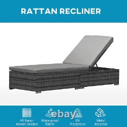 Rattan Sun Loungers set of 2 with Cushion, 4-Level Recliner Garden Furniture, Grey