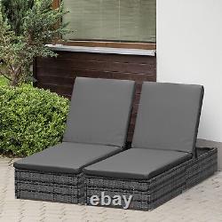 Rattan Sun Loungers set of 2 with Cushion, 4-Level Recliner Garden Furniture, Grey