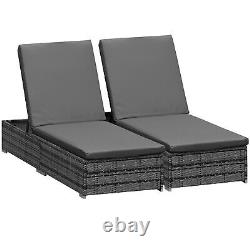 Rattan Sun Loungers set of 2 with Cushion, 4-Level Recliner Garden Furniture, Grey