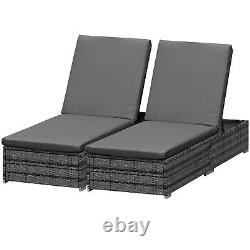 Rattan Sun Loungers set of 2 with Cushion, 4-Level Recliner Garden Furniture, Grey