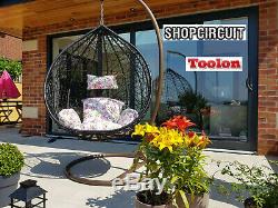Rattan Swing Patio Garden Hanging Egg Chair Garden Furniture Floral Cushion