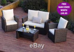 Rattan Weave Garden Furniture Conservatory Sofa Chair Table Set + FREE COVER