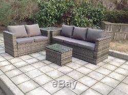 Rattan Wicker Conservatory Outdoor Garden Furniture Set Corner Set Grey Thick