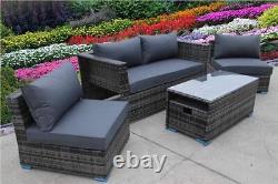 Rattan Wicker Conservatory Outdoor Garden Furniture Set Cube Sofa Table Grey