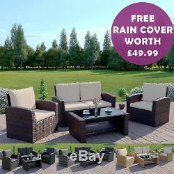 Rattan Wicker Weave Garden Furniture Conservatory Sofa Set 4 Seater FREE COVER