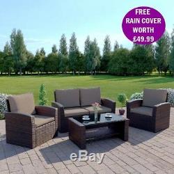 Rattan Wicker Weave Garden Furniture Conservatory Sofa Set 4 Seater FREE COVER