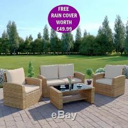 Rattan Wicker Weave Garden Furniture Conservatory Sofa Set 4 Seater FREE COVER