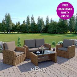 Rattan Wicker Weave Garden Furniture Conservatory Sofa Set 4 Seater FREE COVER