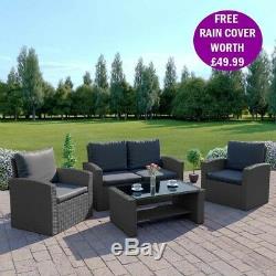 Rattan Wicker Weave Garden Furniture Conservatory Sofa Set 4 Seater FREE COVER