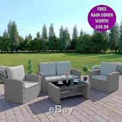 Rattan Wicker Weave Garden Furniture Conservatory Sofa Set 4 Seater FREE COVER