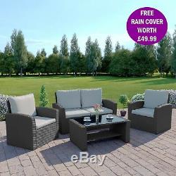 Rattan Wicker Weave Garden Furniture Conservatory Sofa Set 4 Seater FREE COVER