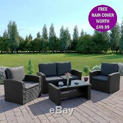 Rattan Wicker Weave Garden Furniture Conservatory Sofa Set 4 Seater FREE COVER