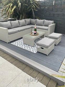 Rattan garden furniture corner sofa grey