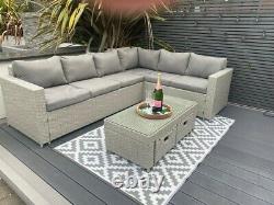 Rattan garden furniture corner sofa grey