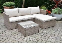 Rattan garden furniture corner sofa set available in grey, cream or black