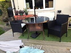 Rattan garden furniture set Table, 2 Chairs 1 Bench Excellent Condition