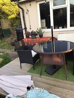 Rattan garden furniture set Table, 2 Chairs 1 Bench Excellent Condition