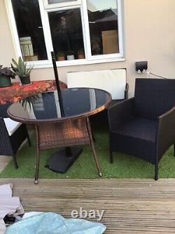 Rattan garden furniture set Table, 2 Chairs 1 Bench Excellent Condition