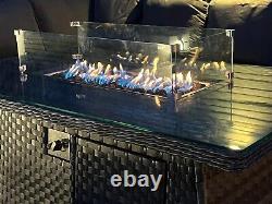 Rattan garden furniture set with fire pit