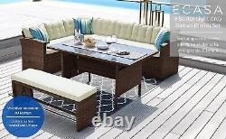 Ratten Garden Sofa Conservatory Outdoor Furniture Set With Coffee Table Brown