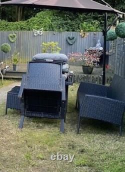 Ratten garden furniture 3 Seater Sofa 2 Single Chairs 2 X Stools Grey Cushions