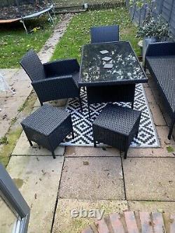 Ratten garden furniture 3 Seater Sofa 2 Single Chairs 2 X Stools Grey Cushions