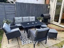 Ratten garden furniture 3 Seater Sofa 2 Single Chairs 2 X Stools Grey Cushions