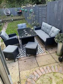 Ratten garden furniture 3 Seater Sofa 2 Single Chairs 2 X Stools Grey Cushions